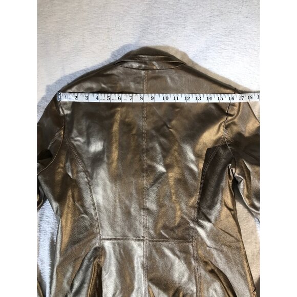 B by Bernardo Womens Metallic Full Zip Bronze Leather Jacket - Picture 6 of 16